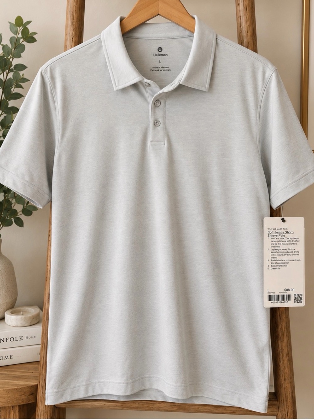 Lululemon Soft Jersey Short Sleeve Polo Men’s L Heathered Vapor NWT